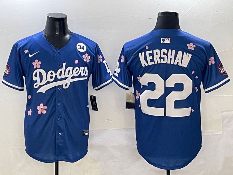 Men Los Angeles Dodgers #22 Kershaw Blue Sakura Edition 2025 Nike MLB Jersey style 7